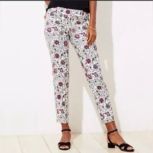 LOFT The Riviera Pant Cropped Pants White Floral Mid Rise Cotton, size 0P